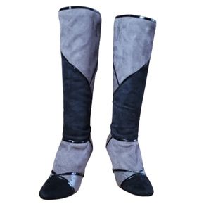 Impo Trinity Grey & Black Knee-High  Boots Stretch 3" Heel Side Zip SZ 7